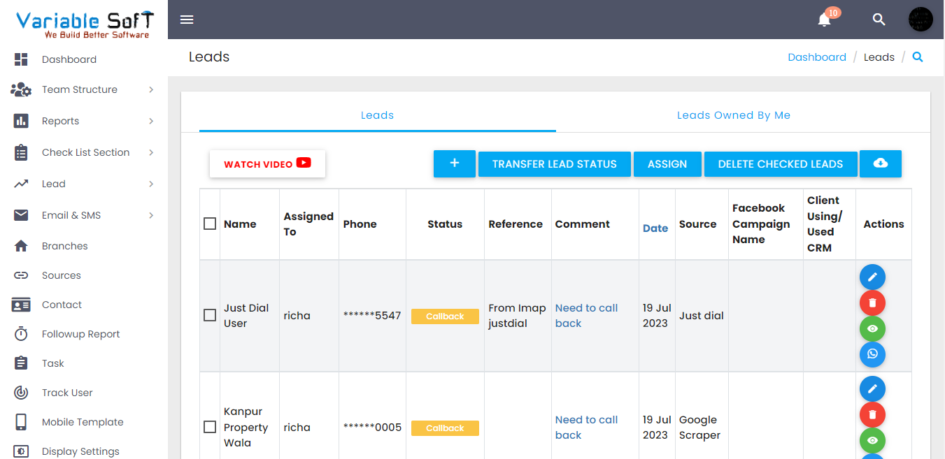 Real estate lead list in VSCRM