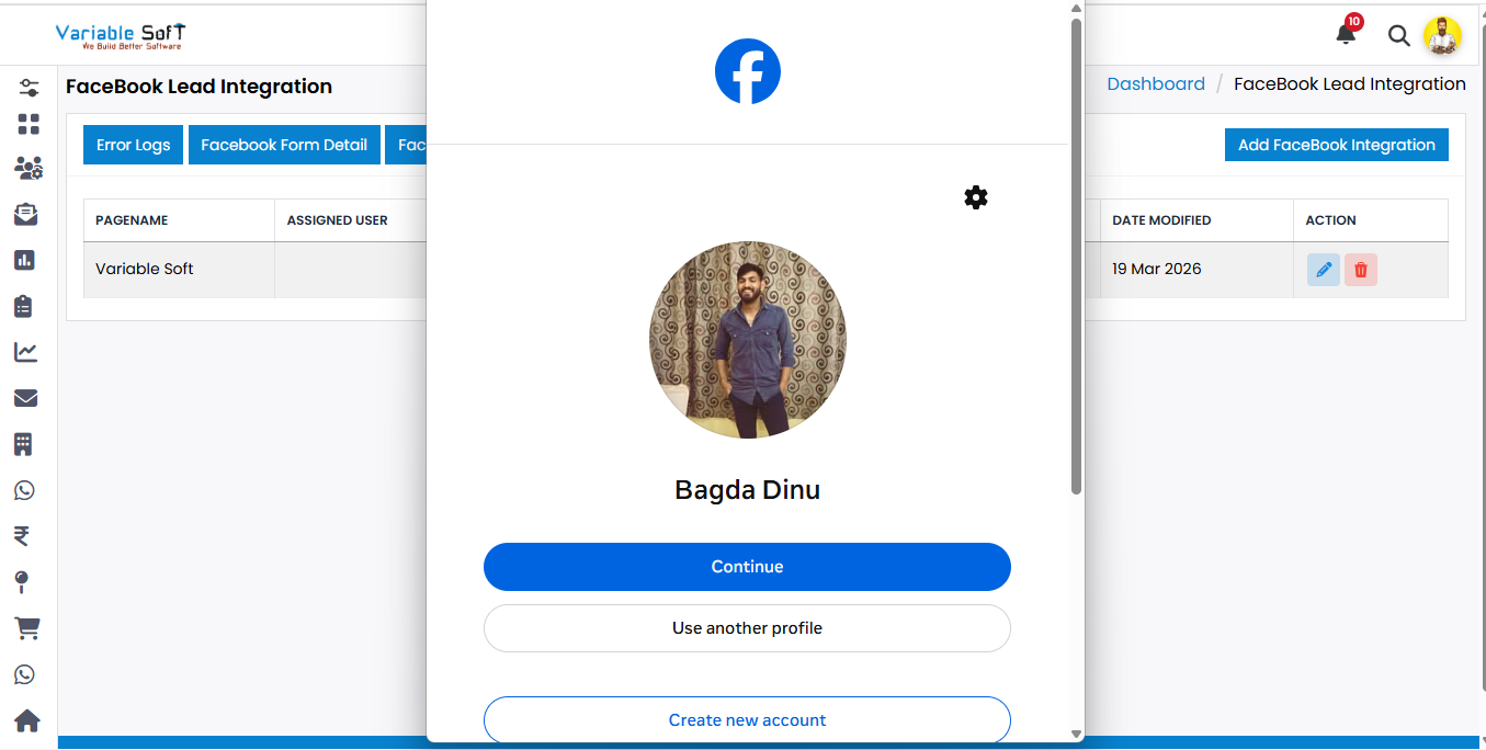 Facebook lead ads connected with VSCRM lead workflow